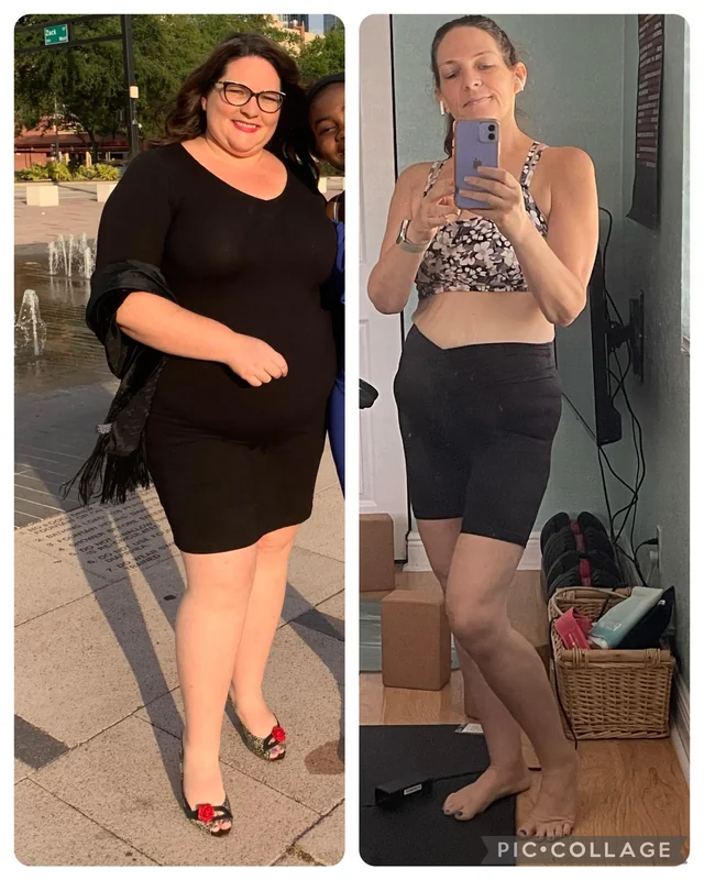 Before and after weight loss photo of Jennifer, 43, after using Mounjaro during the menopause