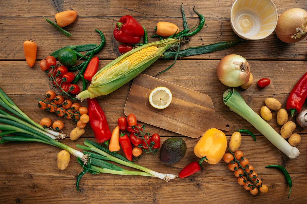Fresh vegetables and healthy ingredients on a table